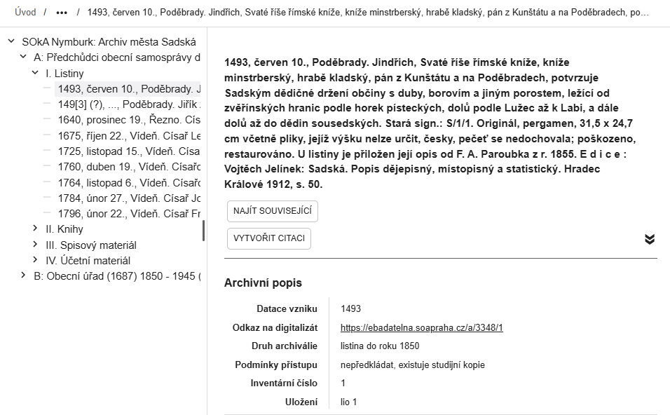 Ukázka detailního zobrazení záznamu