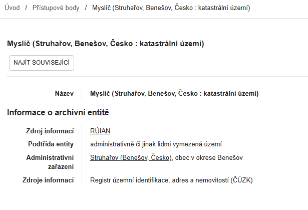 Ukázka detailu entity
